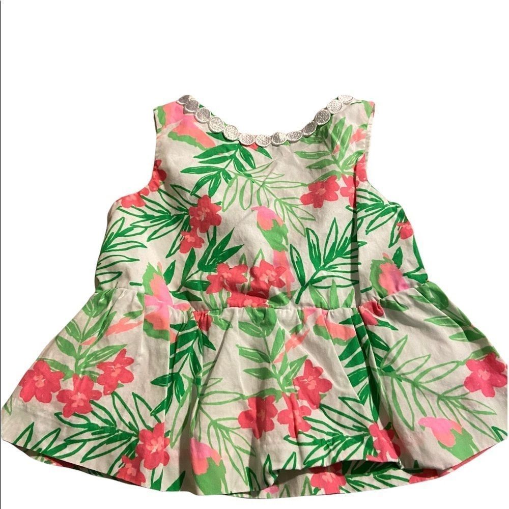 Janie and Jack White Floral Peplum Top with Pink & Green Print